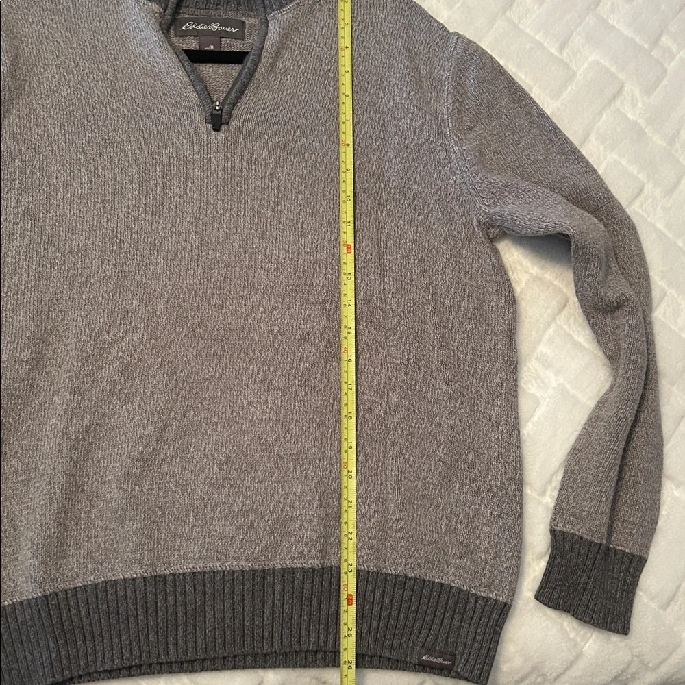 Eddie Bauer Men's Quarter Zip Gray Sweater size medium 100% Cotton